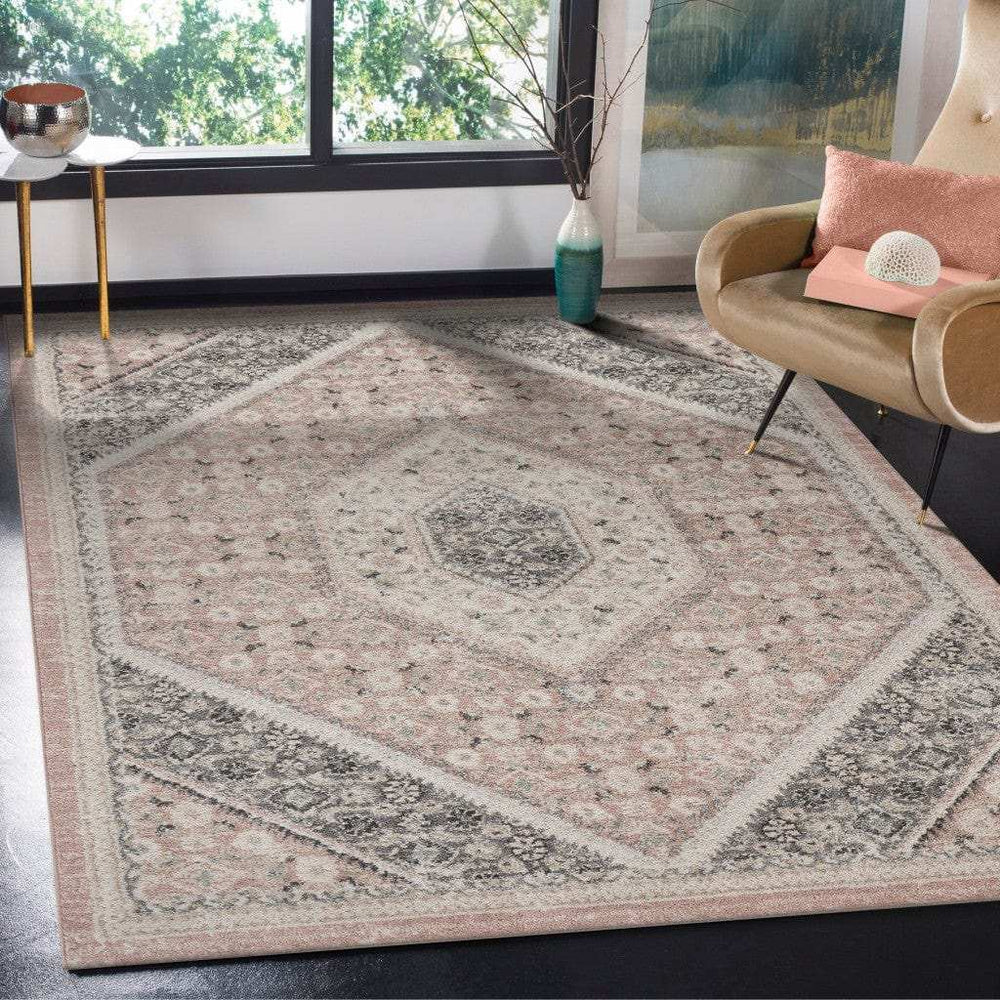 8' X 10' Gray and Soft Pink Traditional Area Rug - Homeroots - Flyclothing LLC
