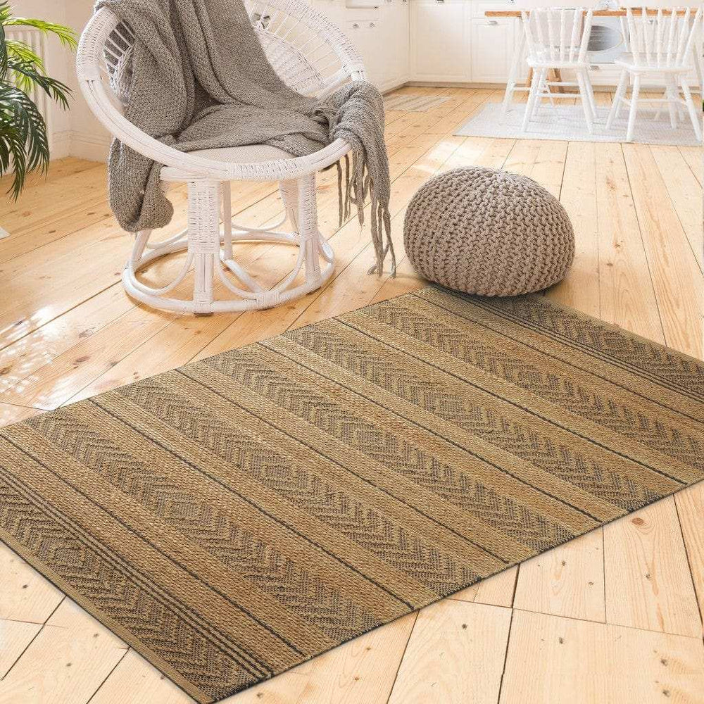 8' X 10' Tan and Gray Bohemian Striped Area Rug - Homeroots - Flyclothing LLC