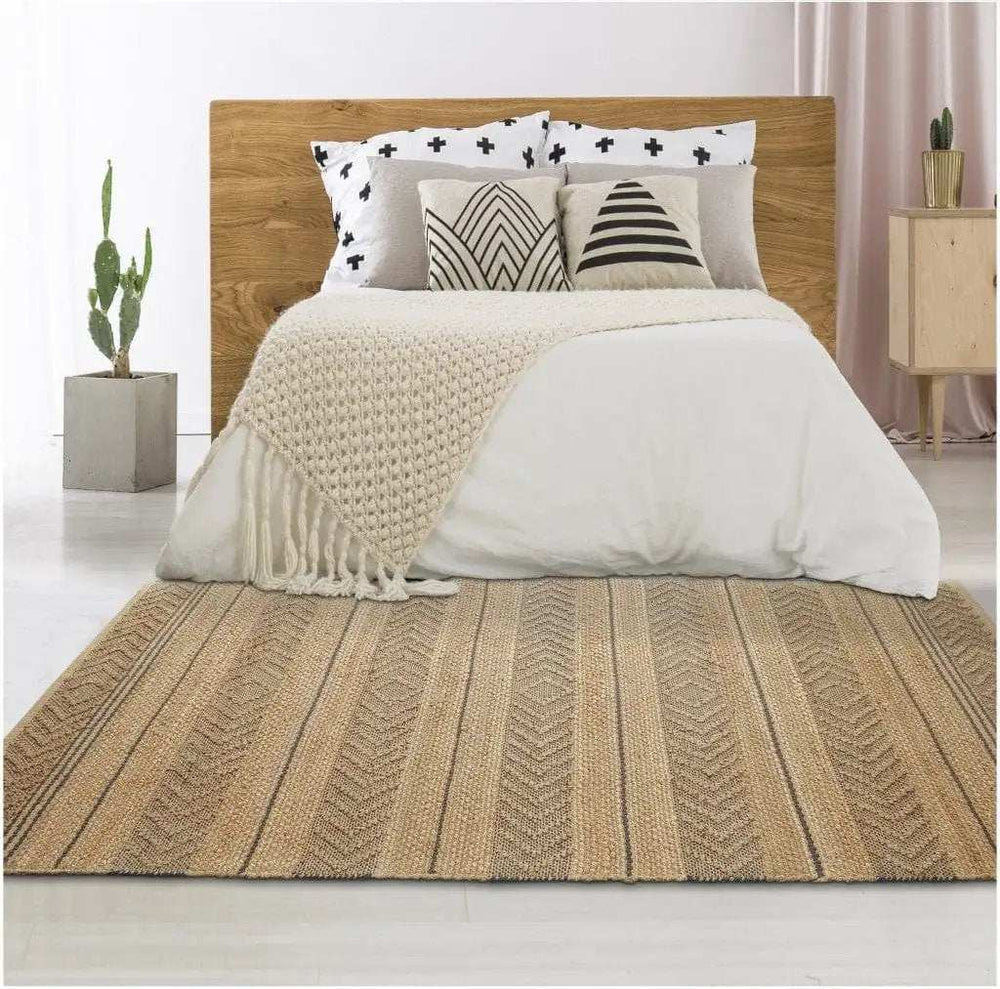 8' X 10' Tan and Gray Bohemian Striped Area Rug - Homeroots - Flyclothing LLC
