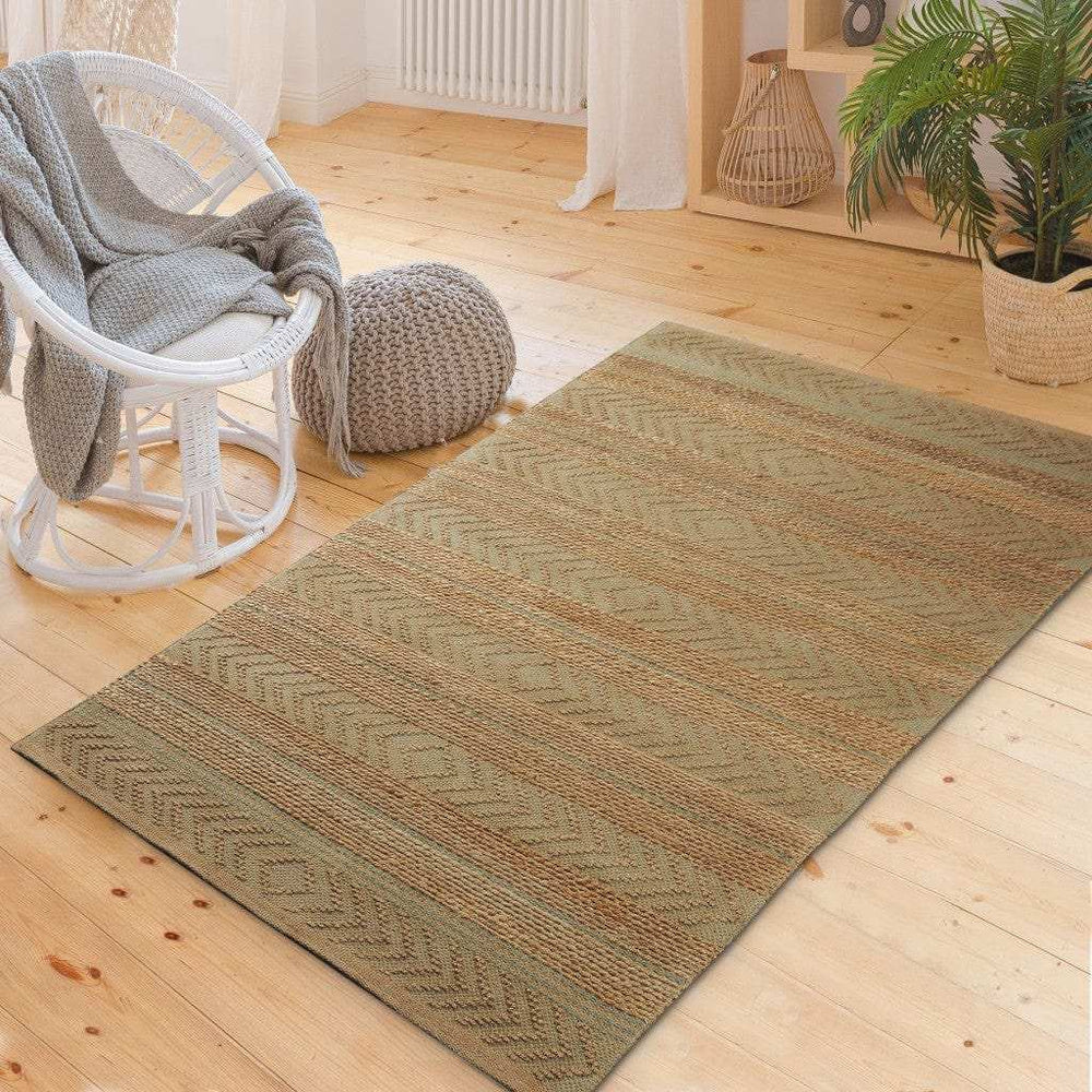 8' X 10' Seafoam and Tan Bohemian Striped Area Rug - Homeroots - Flyclothing LLC