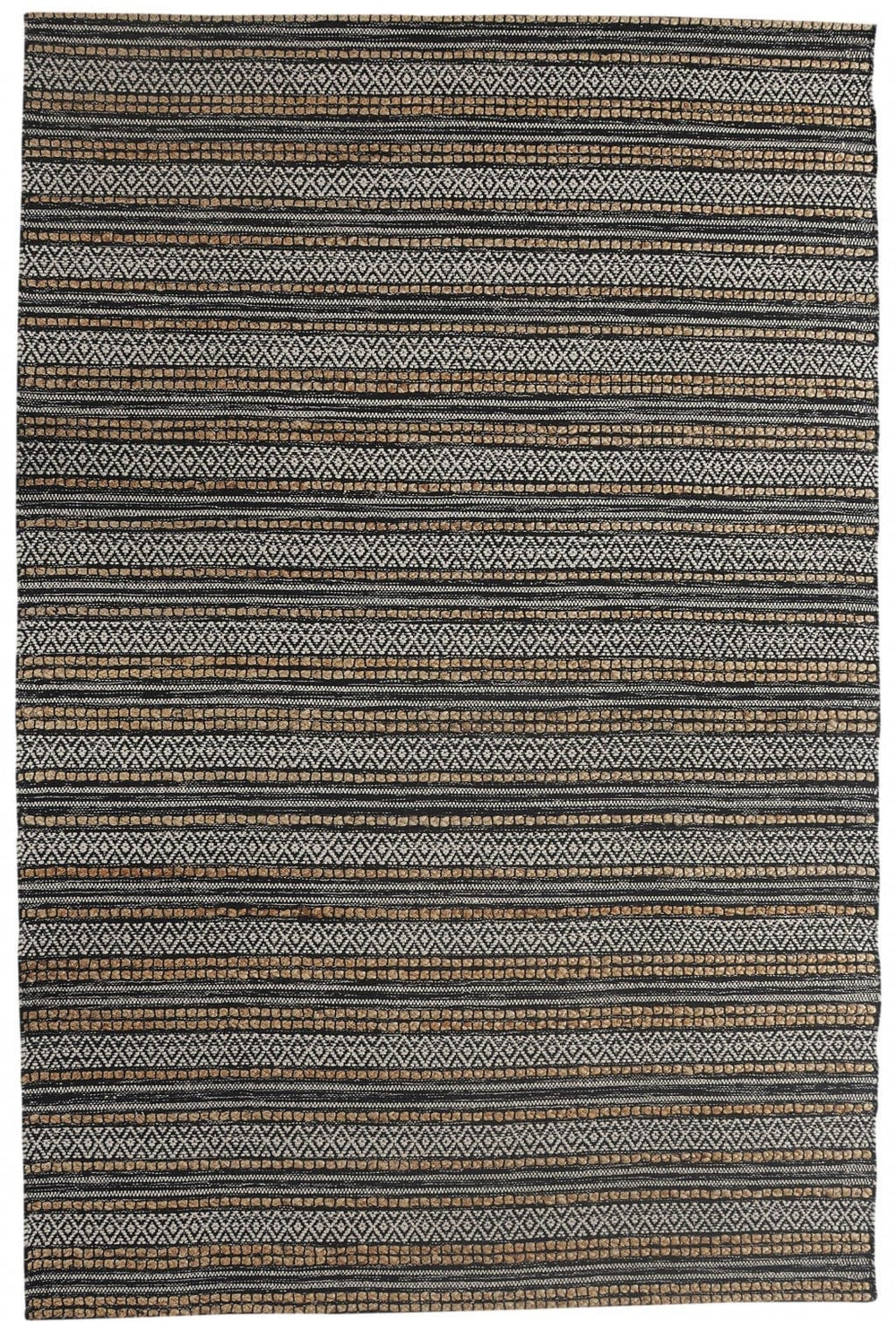 8' X 10' Black and Tan Decorative Striped Area Rug - Homeroots