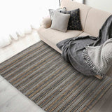 8' X 10' Black and Tan Decorative Striped Area Rug - Homeroots - Flyclothing LLC