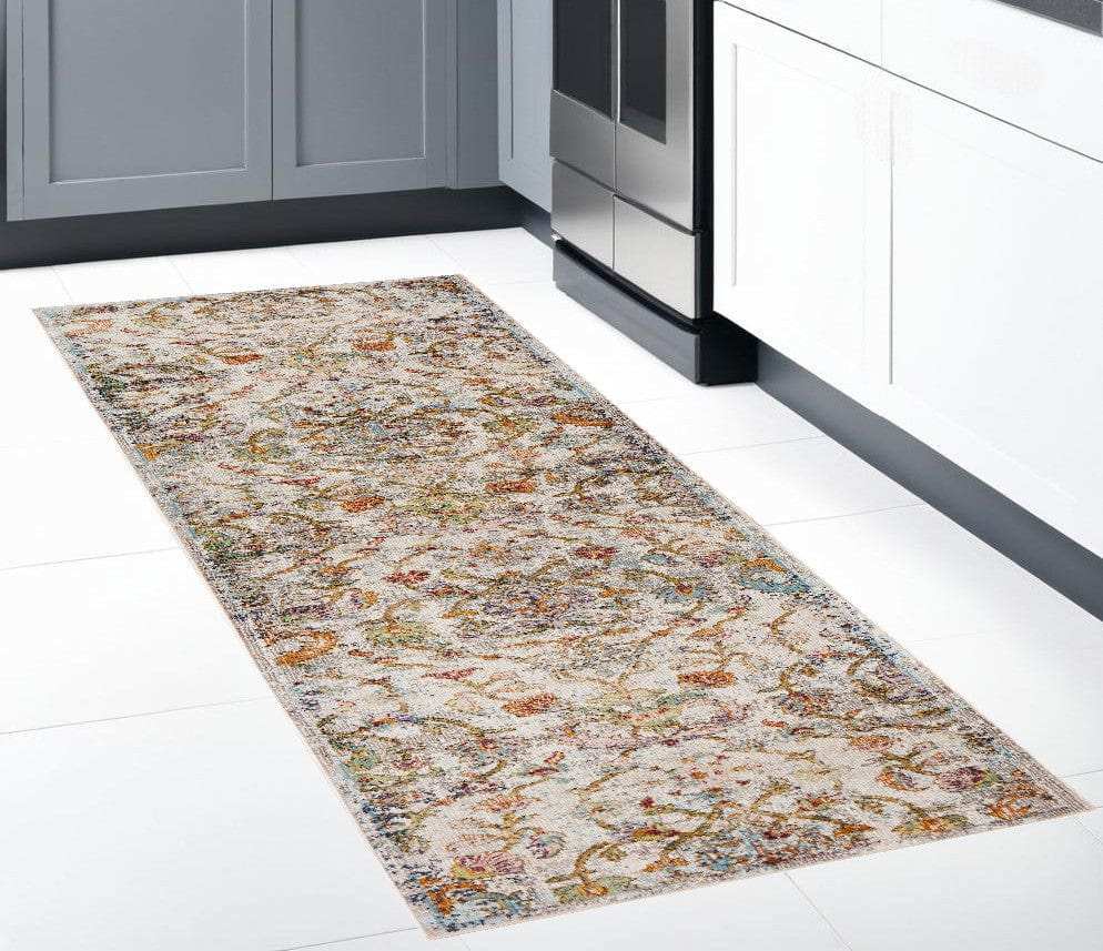 2' X 9' Beige Abstract Garden Runner Rug - Homeroots - Flyclothing LLC