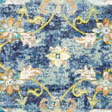2' X 9' Blue and White Jacobean Pattern Runner Rug - Homeroots