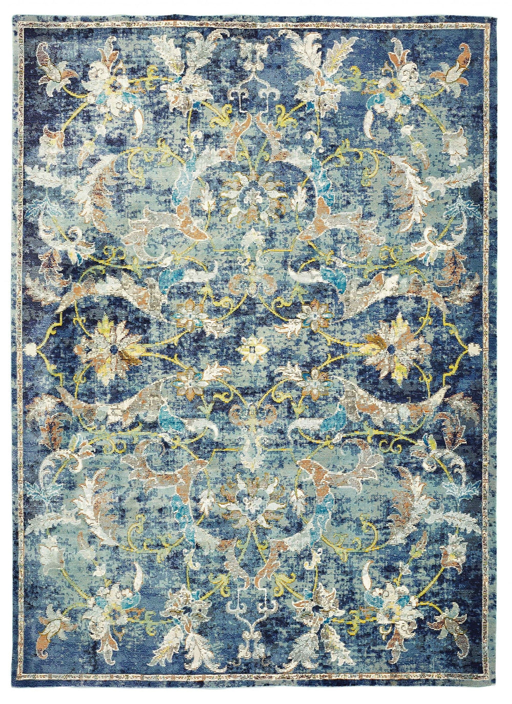 4' X 6' Blue and White Jacobean Pattern Area Rug - Homeroots