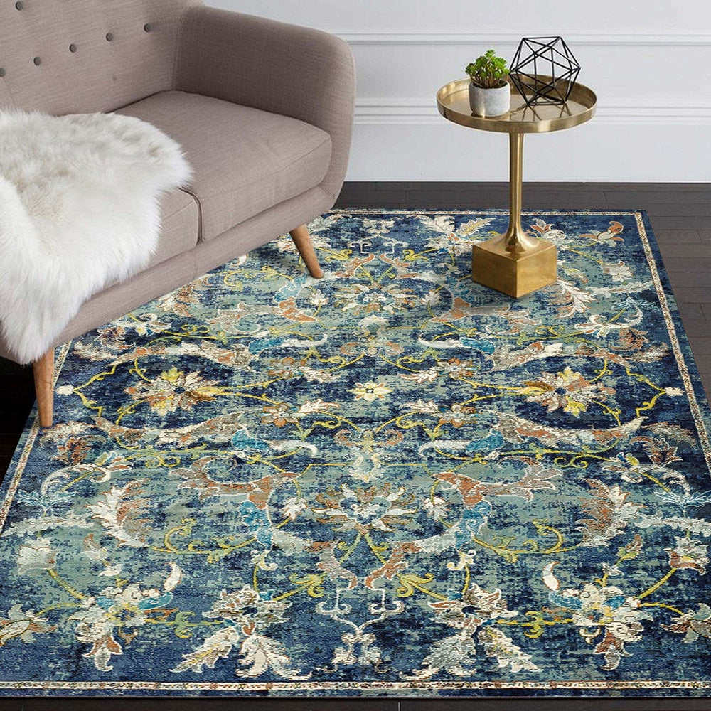 4' X 6' Blue and White Jacobean Pattern Area Rug - Homeroots - Flyclothing LLC