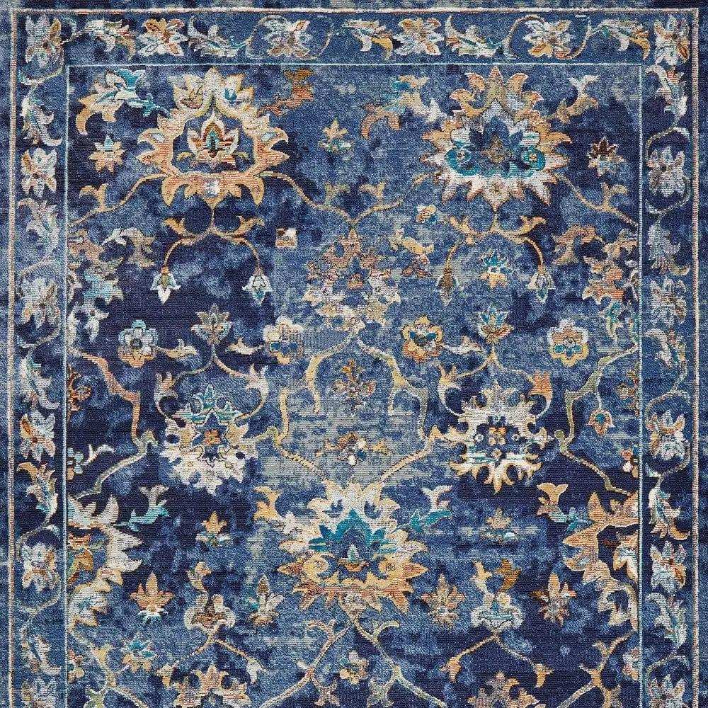 4' X 6' Blue and Gold Jacobean Area Rug - Homeroots - Flyclothing LLC
