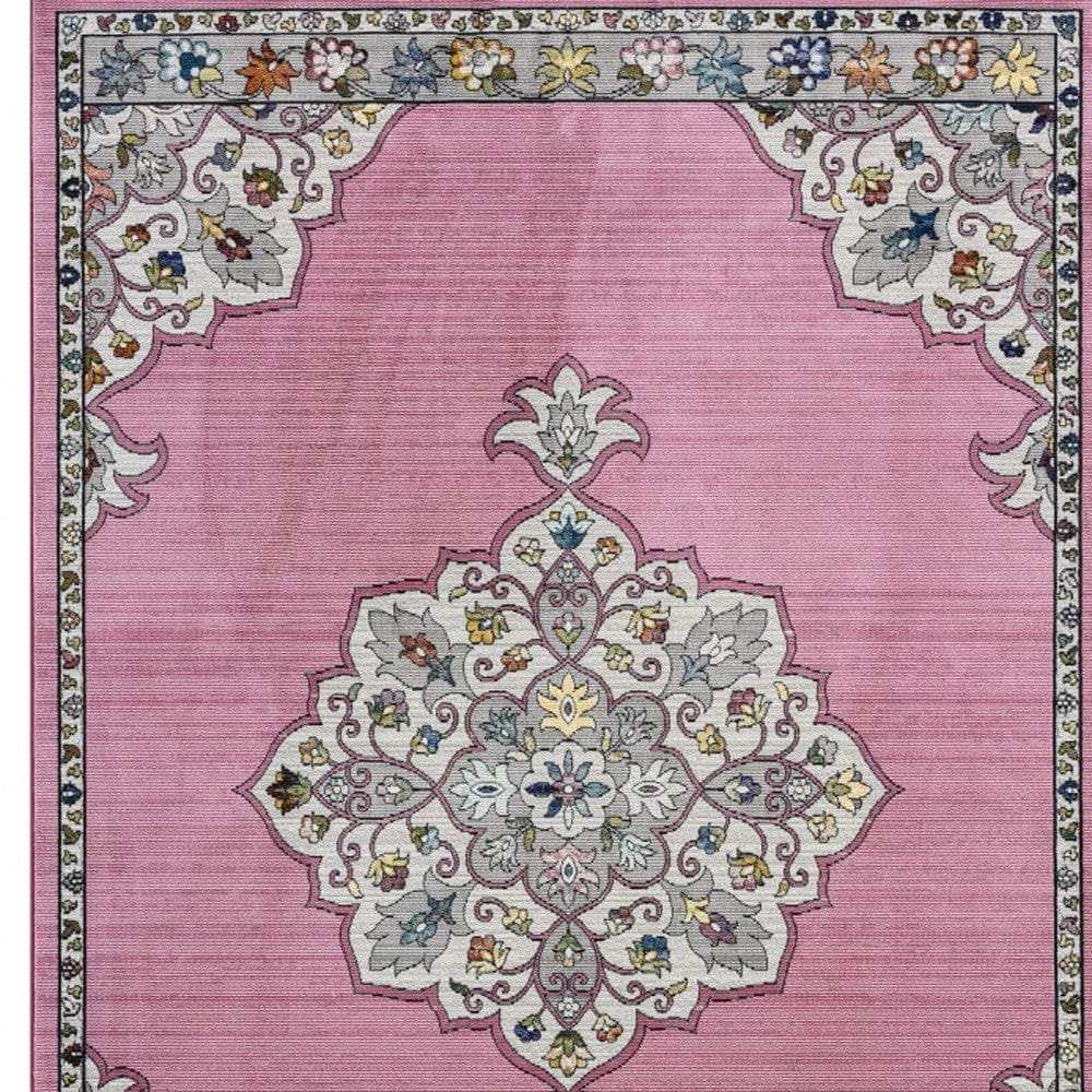 5' X 8' Pink Traditional Medallion Area Rug - Homeroots - Flyclothing LLC