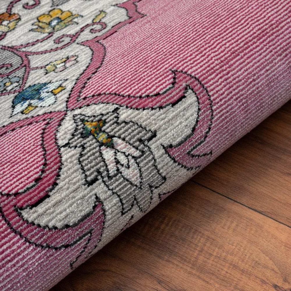 5' X 8' Pink Traditional Medallion Area Rug - Homeroots - Flyclothing LLC
