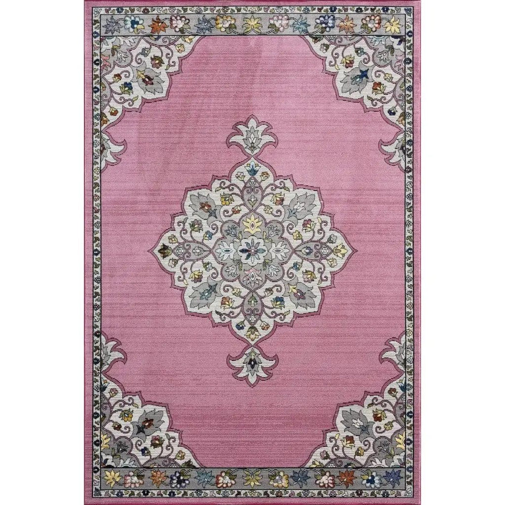 8' X 10' Pink Traditional Medallion Area Rug - Homeroots