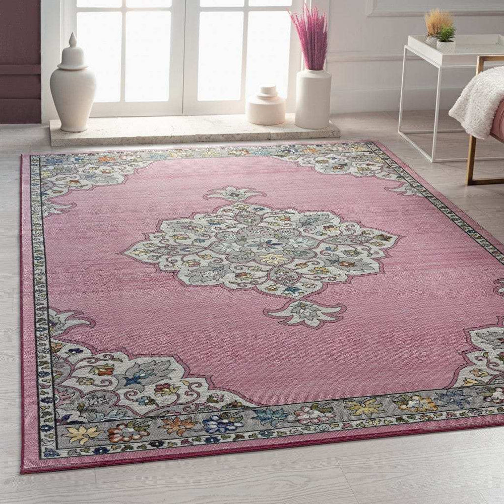 8' X 10' Pink Traditional Medallion Area Rug - Homeroots - Flyclothing LLC