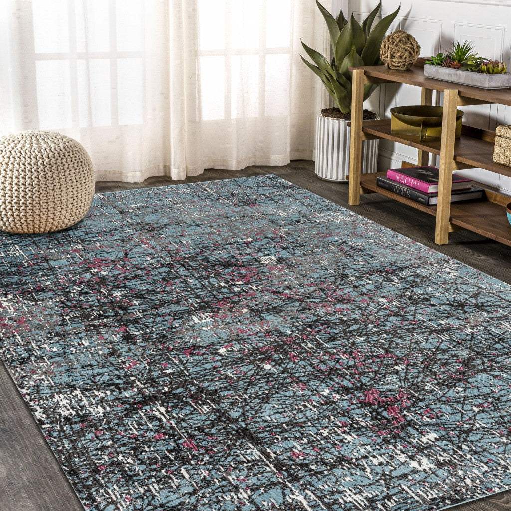 8' X 10' Blue Chaotic Strokes Area Rug - Homeroots - Flyclothing LLC