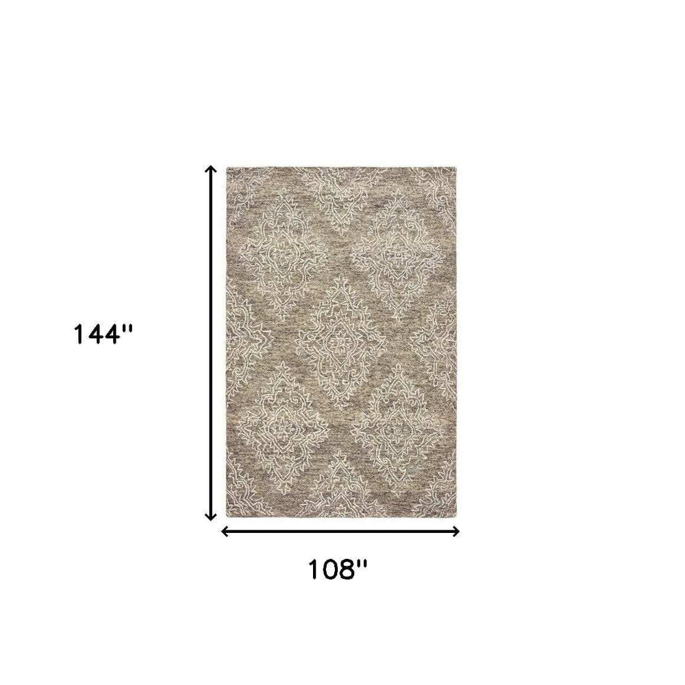 9' X 12' Khaki and White Damask Area Rug - Homeroots - Flyclothing LLC