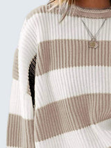 Round Neck Long Sleeve Sweater - Trendsi - Flyclothing LLC