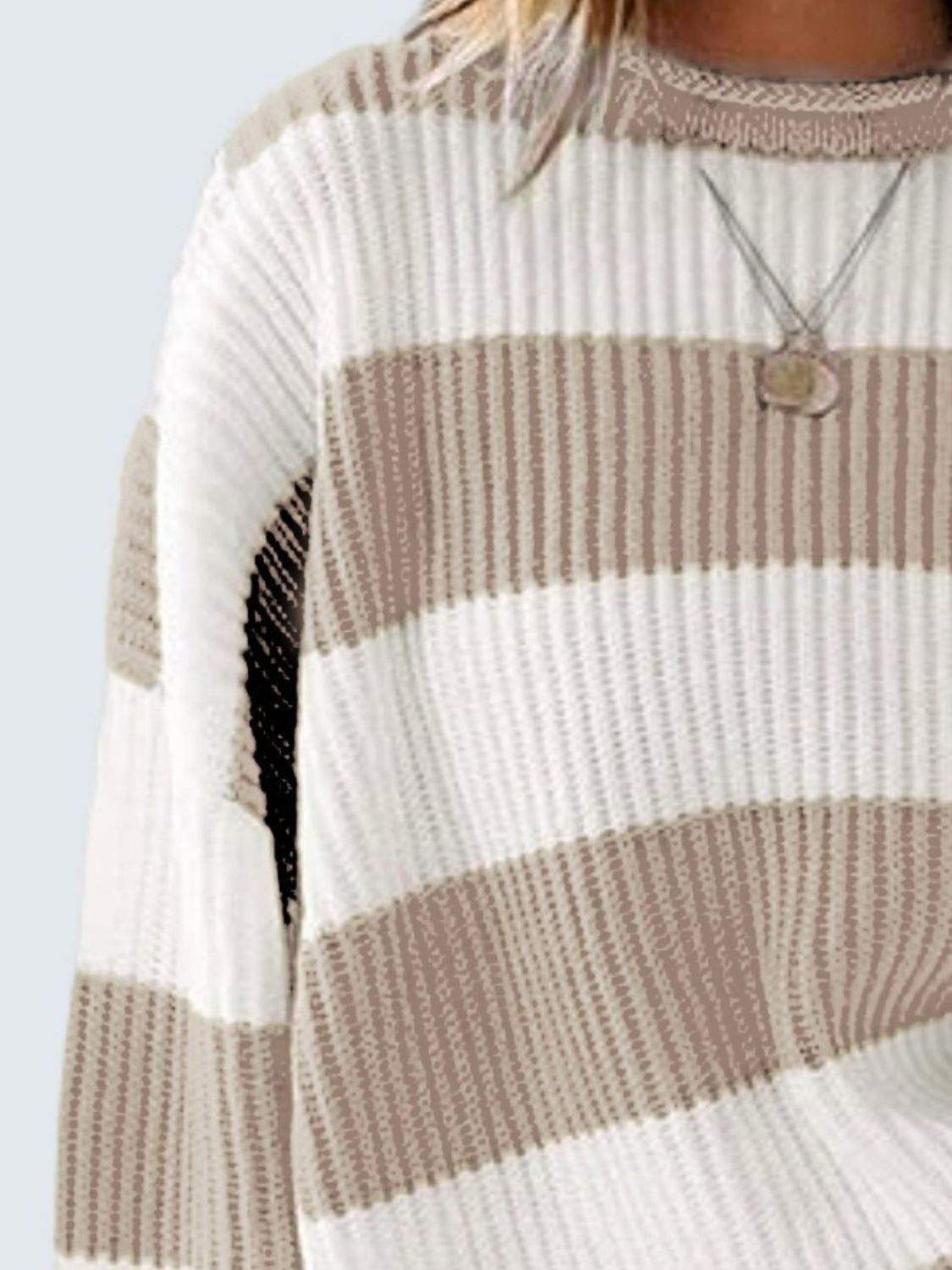 Round Neck Long Sleeve Sweater - Trendsi - Flyclothing LLC