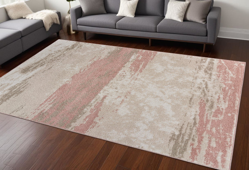 8' X 10' Ivory Beige and Blush Abstract Area Rug - Homeroots