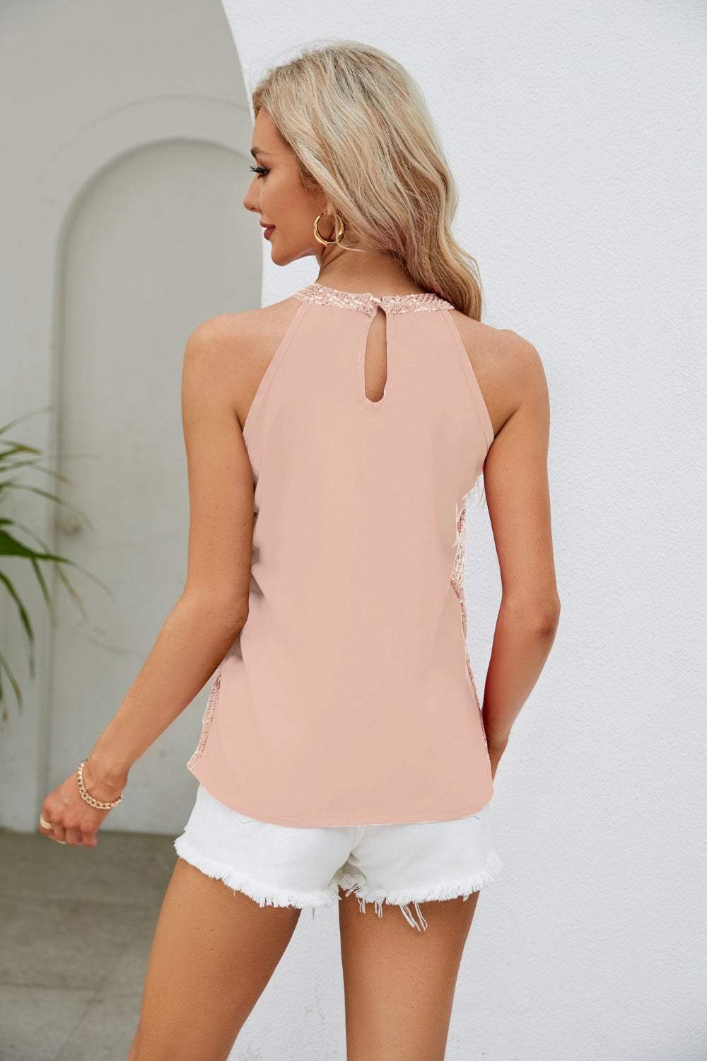 Sequin Grecian Neck Tank - Trendsi - Flyclothing LLC
