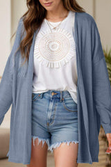 Slit Open Front Long Sleeve Cover Up - Trendsi - Flyclothing LLC
