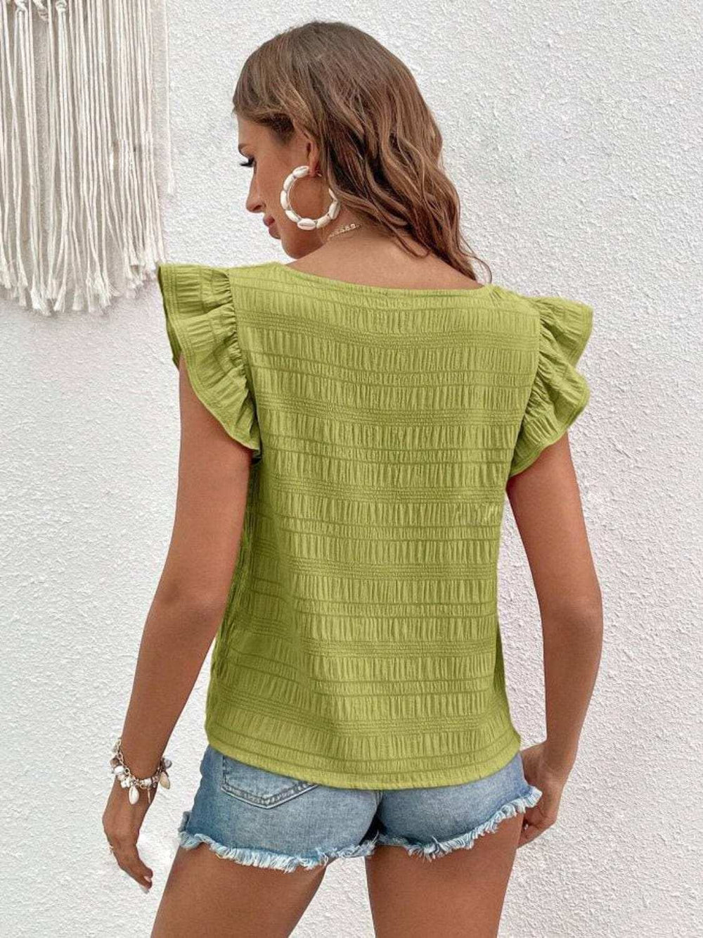 Ruffled Square Neck Cap Sleeve Blouse - Trendsi - Flyclothing LLC