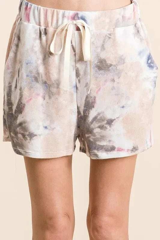 BiBi Tie Dye Terry Shorts with Drawstring - Trendsi - Flyclothing LLC
