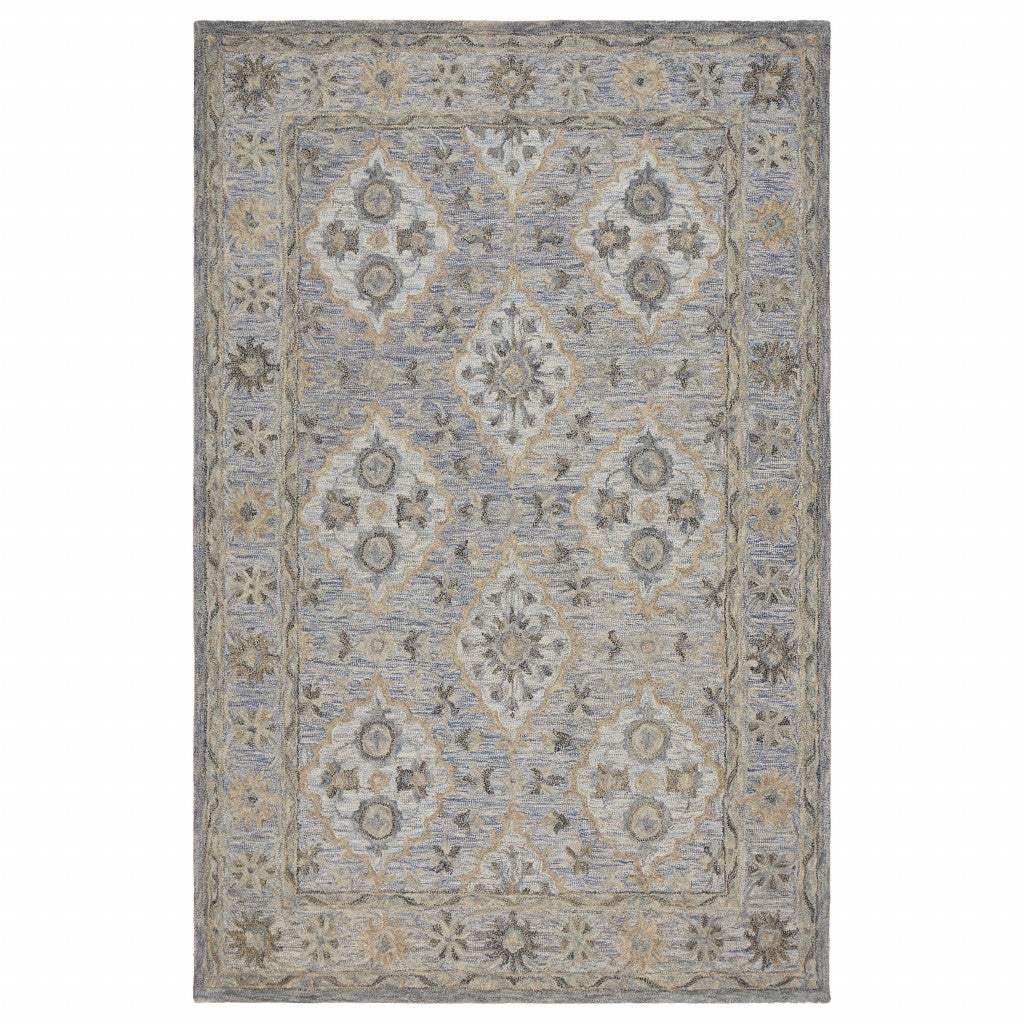 5' X 8' Blue and Tan Traditional Area Rug - Homeroots - Flyclothing LLC