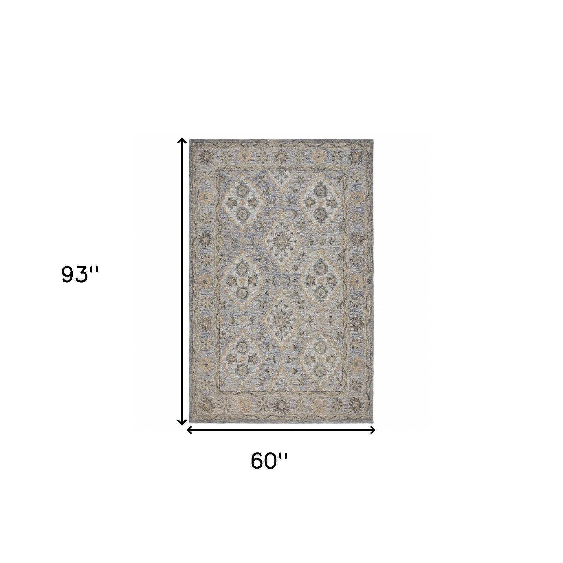 5' X 8' Blue and Tan Traditional Area Rug - Homeroots - Flyclothing LLC