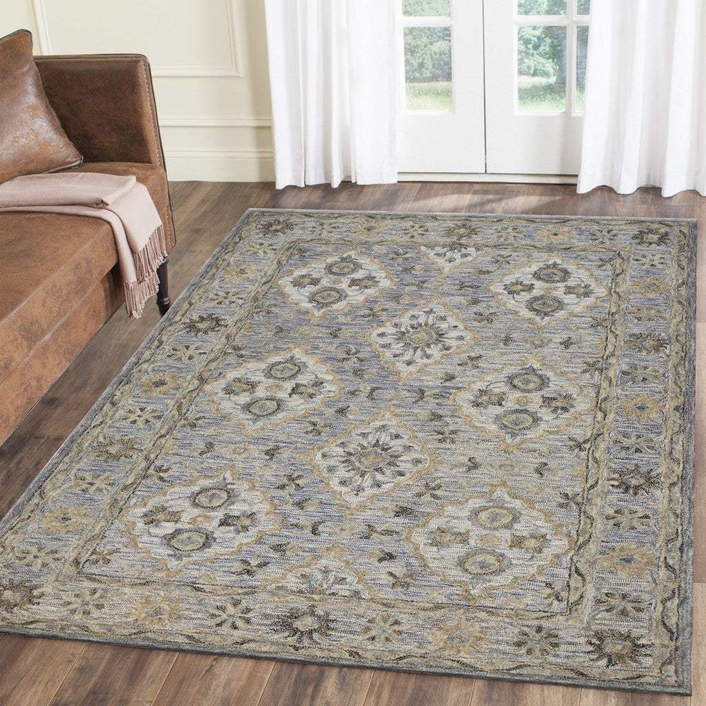 5' X 8' Blue and Tan Traditional Area Rug - Homeroots - Flyclothing LLC