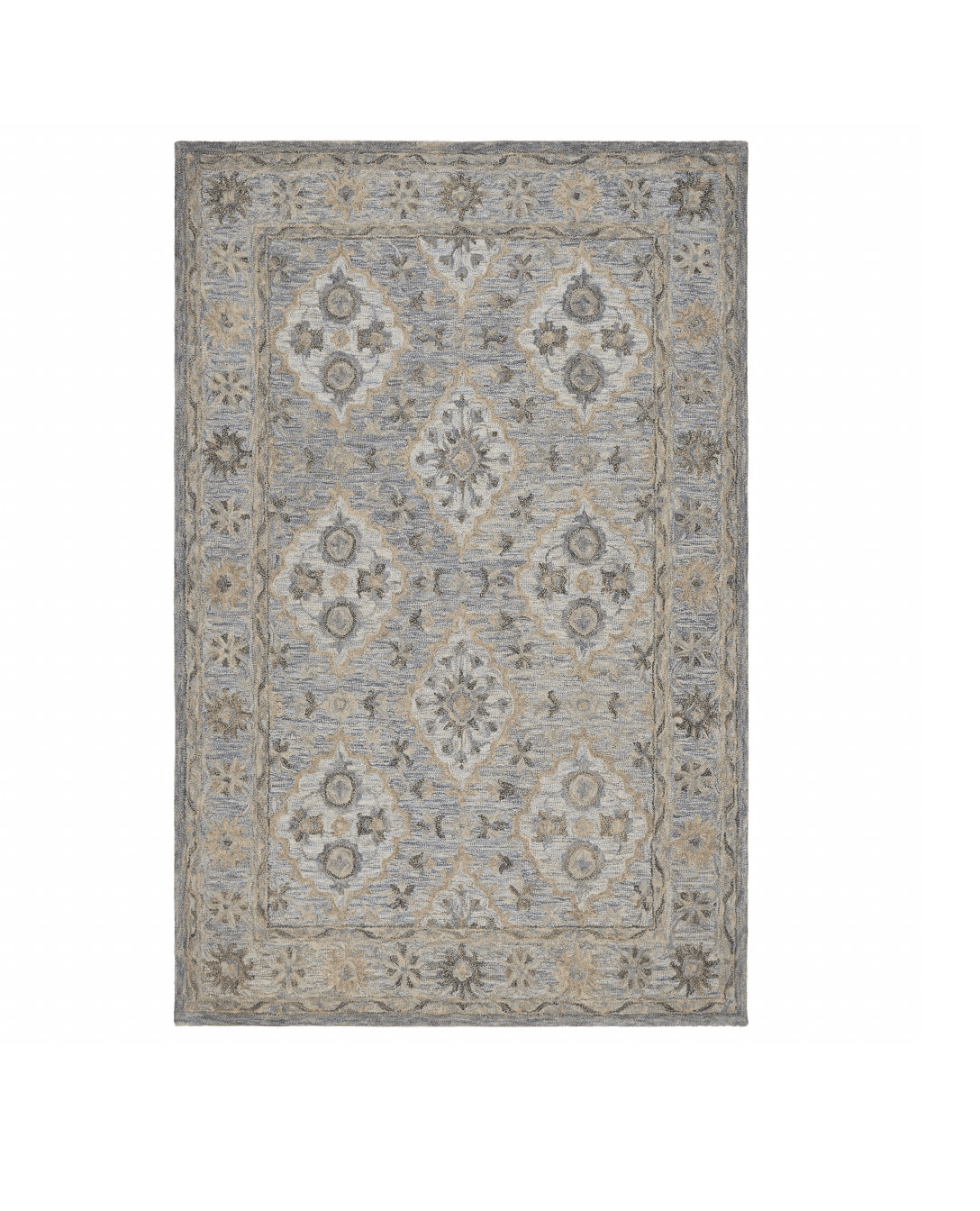 5' X 8' Blue and Tan Traditional Area Rug - Homeroots - Flyclothing LLC