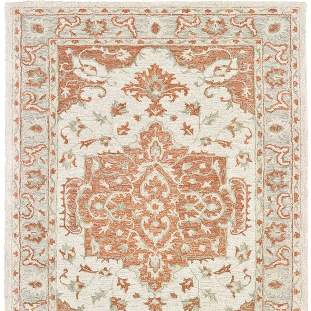 9' X 12' Orange and Ivory Medallion Area Rug - Homeroots