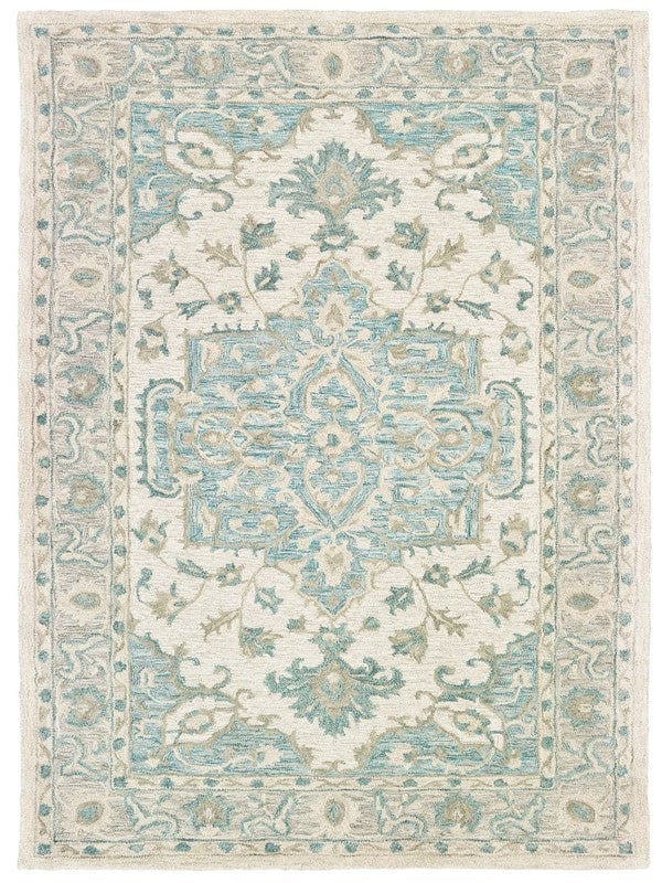 5' X 8' Turquoise and Cream Medallion Area Rug - Homeroots