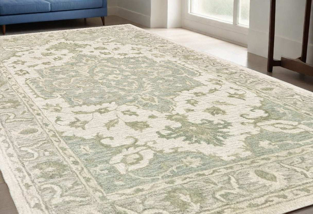 5' X 8' Green and Cream Medallion Area Rug - Homeroots - Flyclothing LLC