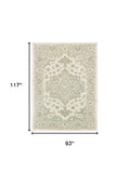 8' X 10' Green and Cream Medallion Area Rug - Homeroots