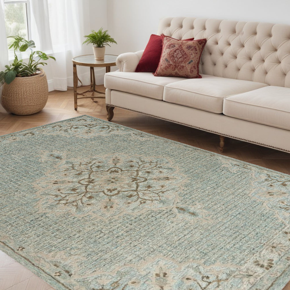 5' X 8' Blue Wool Hand Tufted Area Rug