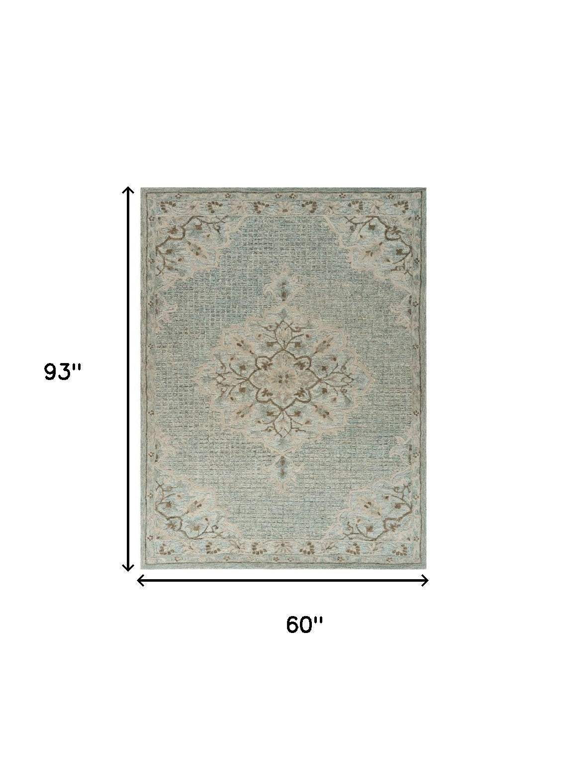 5' X 8' Blue Wool Hand Tufted Area Rug - Homeroots - Flyclothing LLC