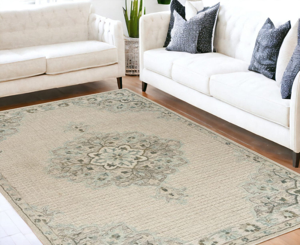 5' X 8' Ivory Wool Handmade Area Rug - Homeroots