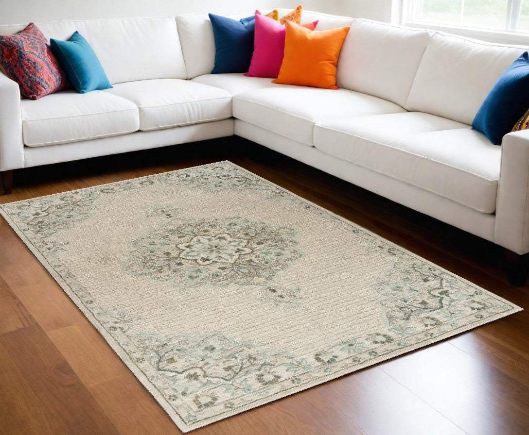 8' X 10' Ivory Wool Handmade Area Rug - Homeroots - Flyclothing LLC