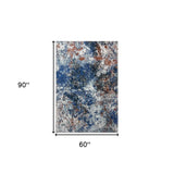 5' X 8' Blue and White Abstract Ocean Area Rug - Homeroots - Flyclothing LLC