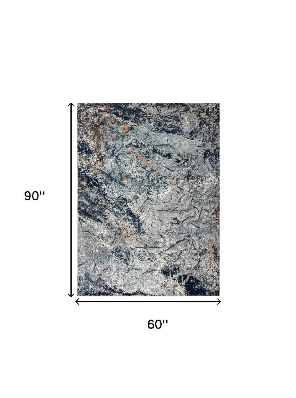 5' X 8' Navy and Gray Abstract Ice Area Rug - Homeroots - Flyclothing LLC