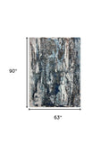 5' X 8' Shades of Blue and Gray Abstract Marble Area Rug - Homeroots