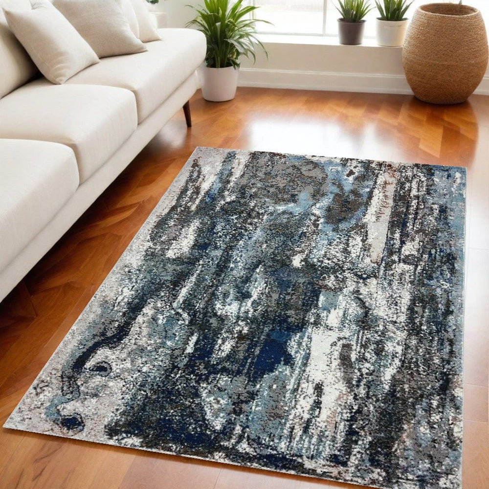 5' X 8' Shades of Blue and Gray Abstract Marble Area Rug - Homeroots