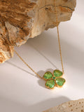 Stainless Steel Zircon Lucky Clover Pendant Necklace - Trendsi