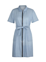 Full Size Zip Front Short Sleeve Denim Dress Plus Size - Trendsi - Flyclothing LLC