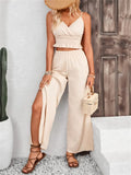 Smocked Surplice Cami and Wide Leg Pants Set - Trendsi