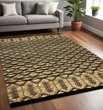 5' X 7' Tan and Black Hand Woven Area Rug