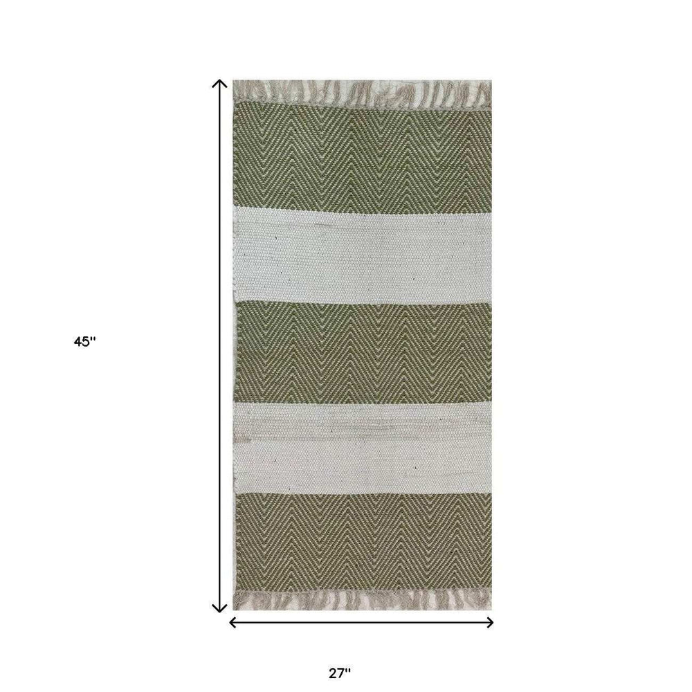 2' X 4' Green and White Hand Woven Area Rug - Homeroots - Flyclothing LLC