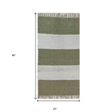 2' X 4' Green and White Hand Woven Area Rug - Homeroots