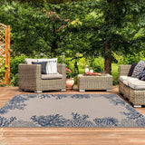 5' X 7' Beige and Blue Coral Stain Resistant Indoor Outdoor Area Rug - Homeroots - Flyclothing LLC