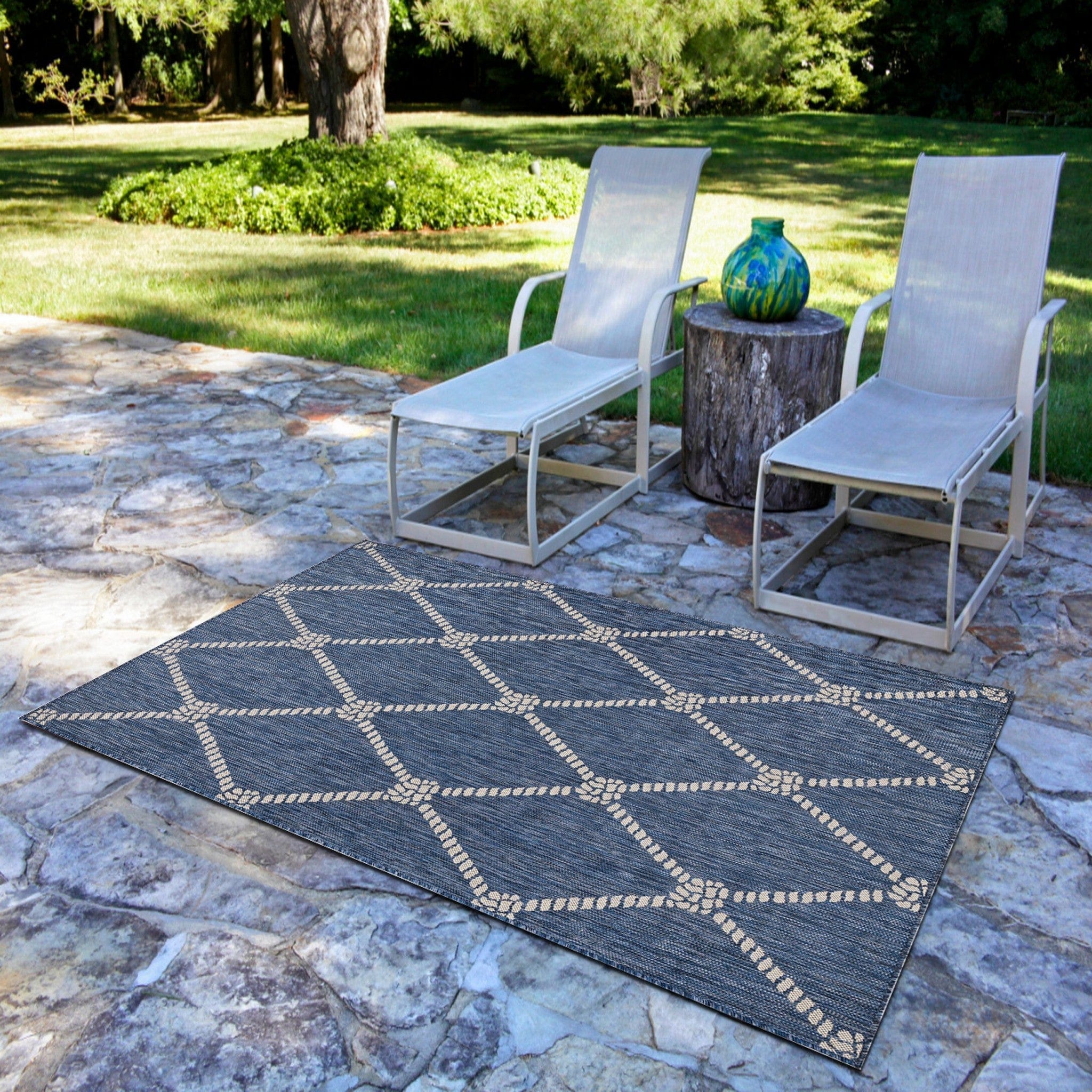 3' X 5' Blue And Gray Indoor Outdoor Area Rug - Homeroots