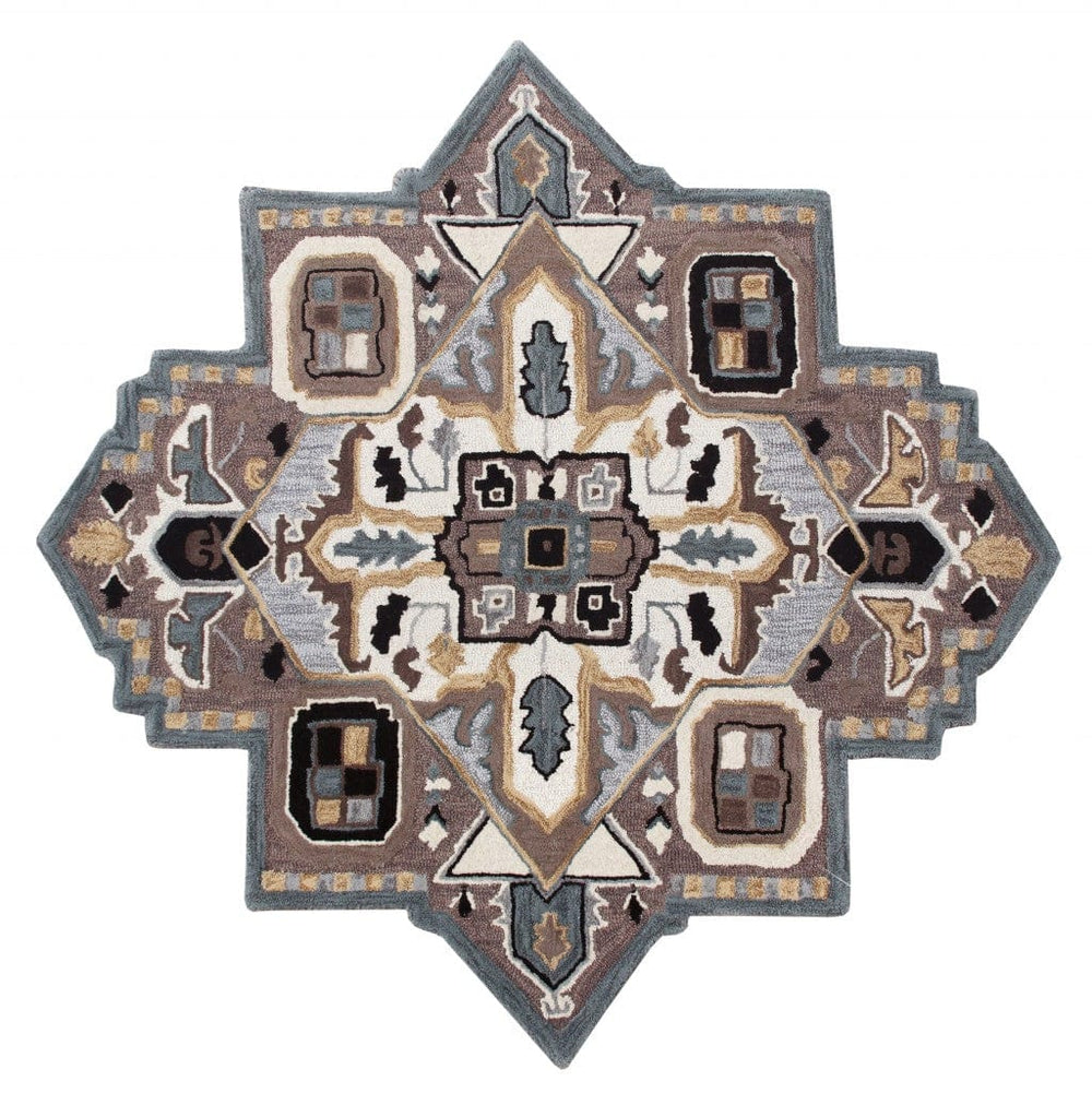 7' Gray and Beige Medallion Area Rug - Homeroots