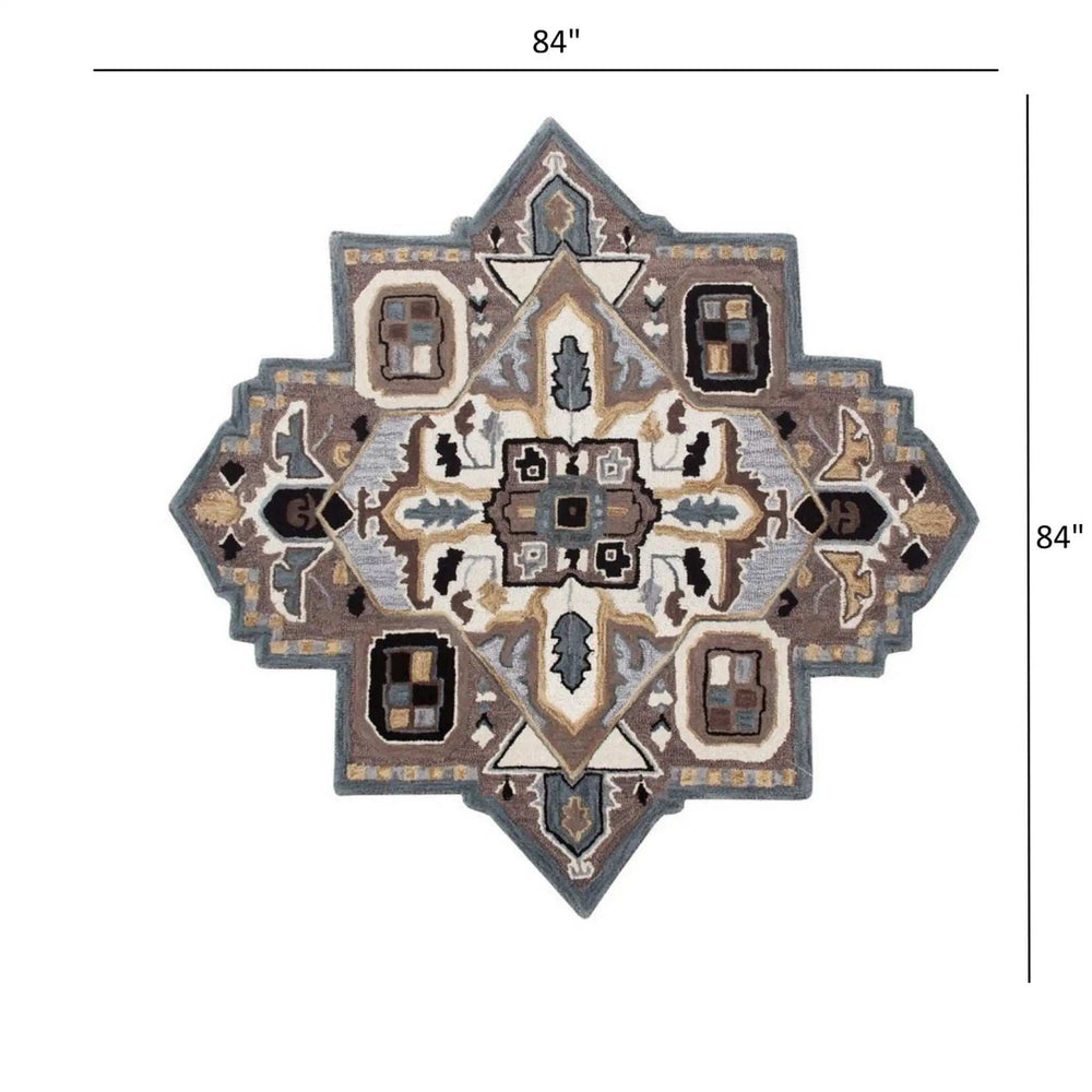 7' Gray and Beige Medallion Area Rug - Homeroots - Flyclothing LLC